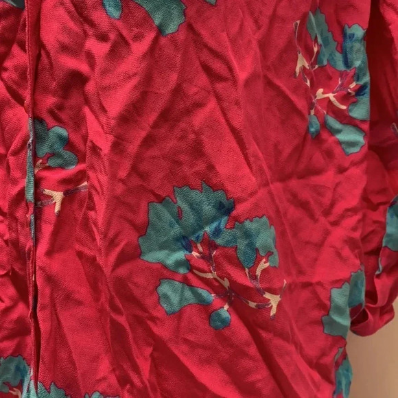 Maje Clowers Blouse Shirt Floral Print Button Down Short Sleeve Pink Blue Small - Picture 9 of 11